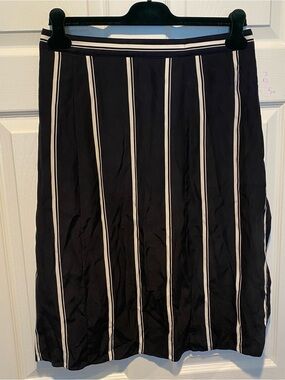 NWT rag & bone New York 100% Silk Stripe Midi Skirt Navy White Sz 6
